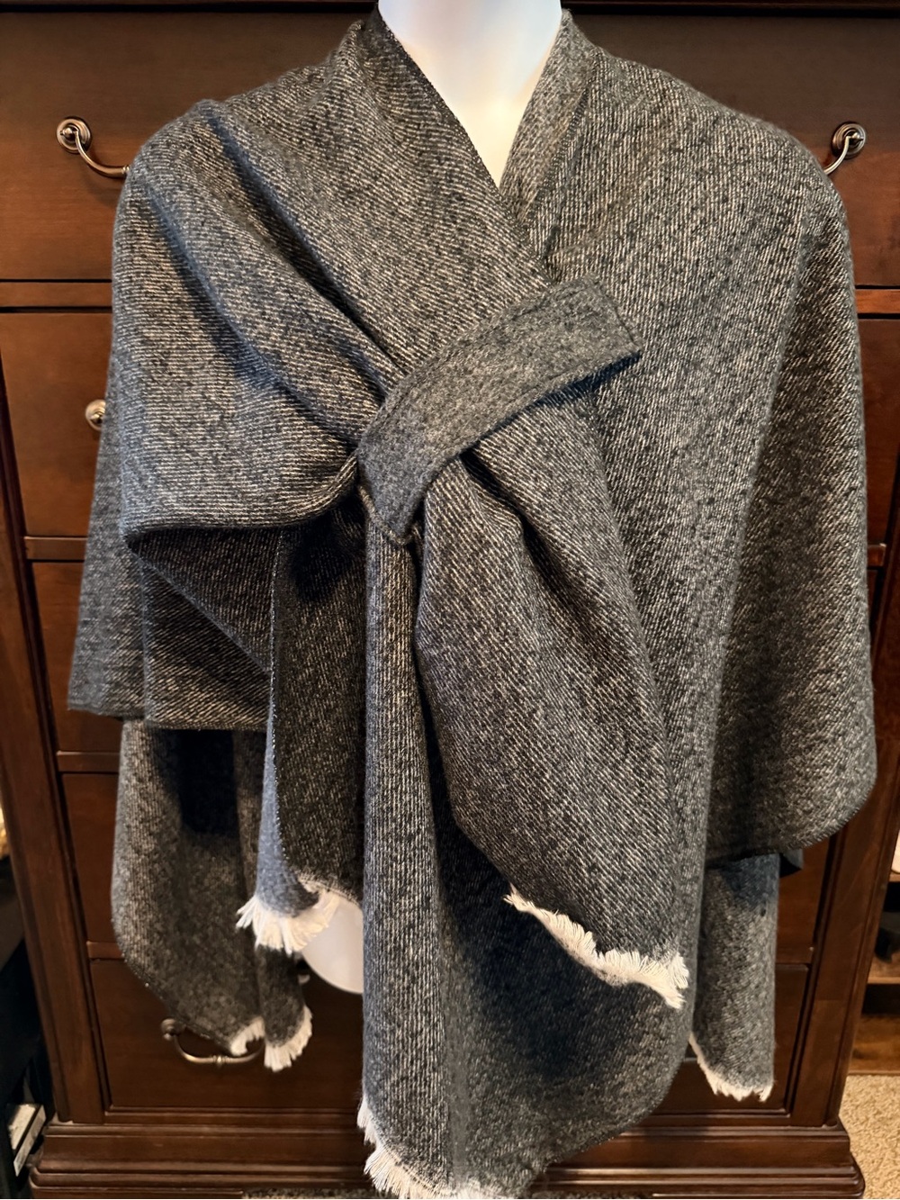 Gray Women's Wrap Coat - Classic Draped Poncho